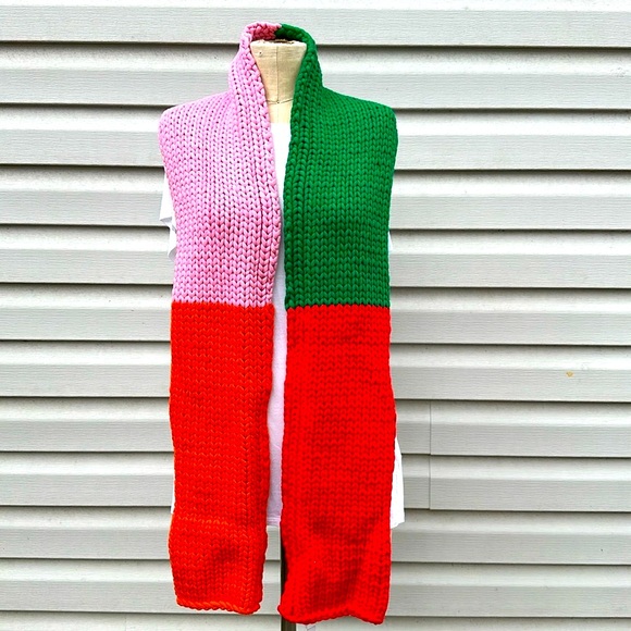 NWT Tory Burch Sport Hand Knit Multi-Color Colorblock Scarf - Picture 2 of 10